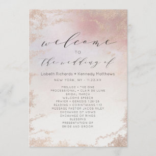 Ombre Blush Pink Frosted Foil Wedding Ceremony Programme