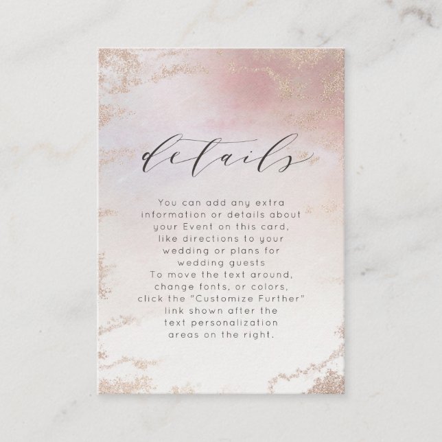 Ombre Blush Pink Frosted Foil Wedding Details Enclosure Card (Front)
