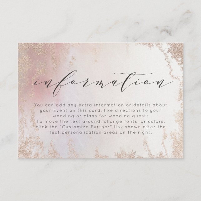 Ombre Blush Pink Frosted Foil Wedding Information Enclosure Card (Front)