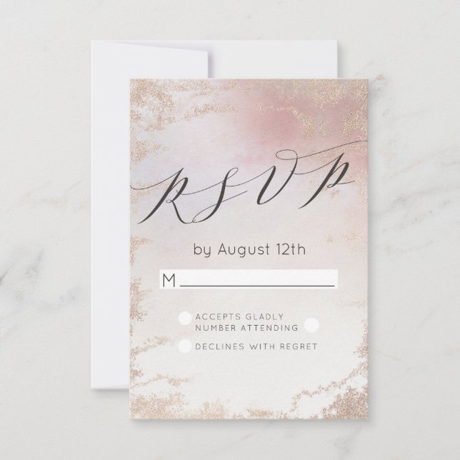 Ombre Blush Pink Frosted Foil Wedding RSVP Reply Card (Front)