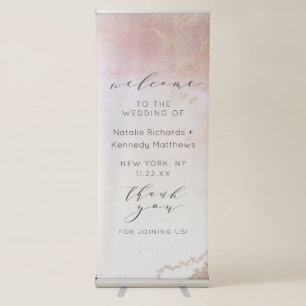 Ombre Blush Pink Frosted Foil Wedding Welcome Retractable Banner
