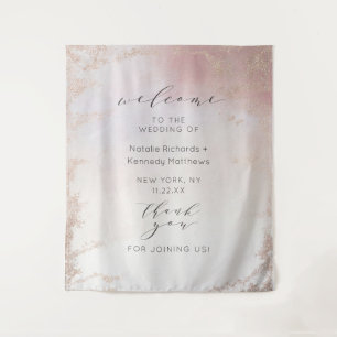Ombre Blush Pink Frosted Foil Wedding Welcome Tapestry