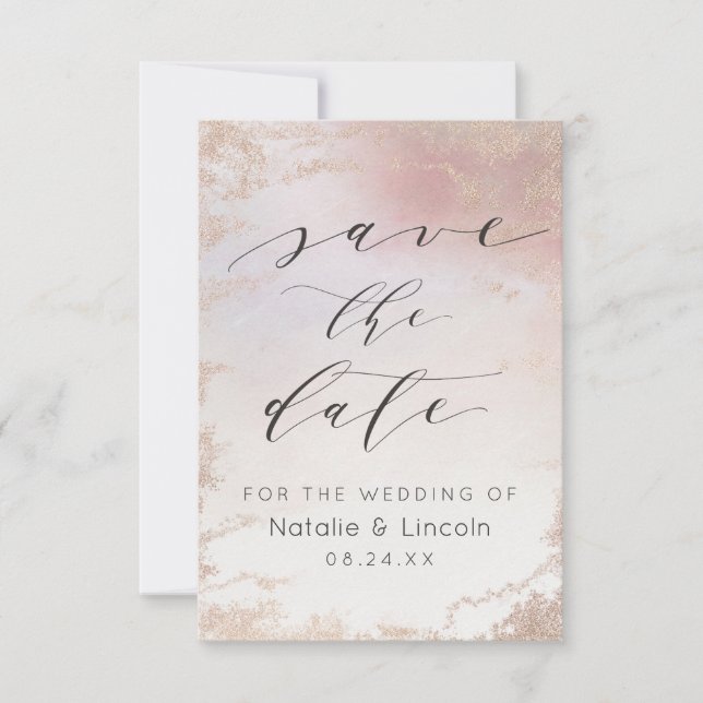 Ombre Blush Pink Frosted Rose Gold Wedding Save The Date (Front)