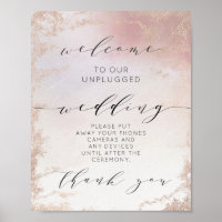 Ombre Blush Pink Unplugged Wedding Table Sign