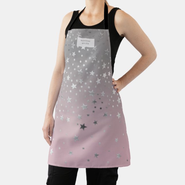 ombre blush silver stars monogram apron (Insitu)