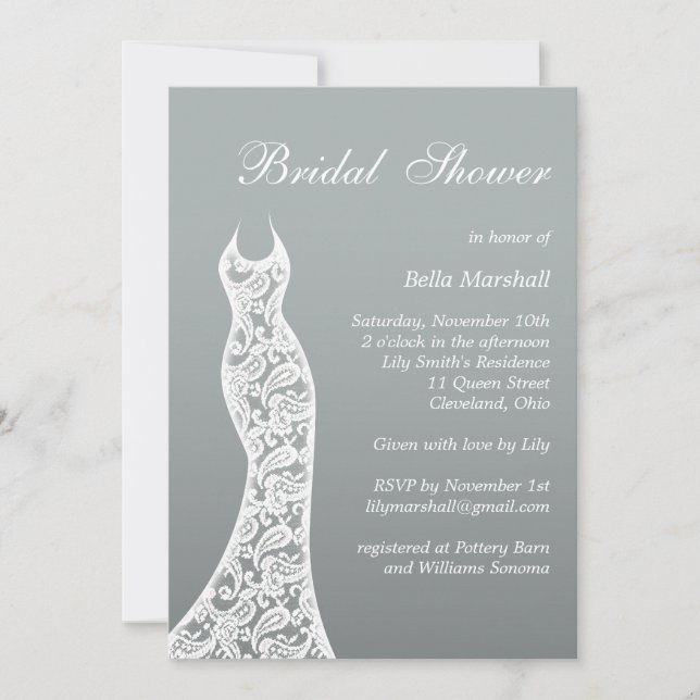 Ombre Bridal Shower Invitation in Paloma Grey (Front)