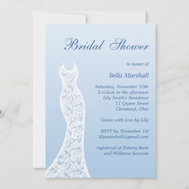 Ombre Bridal Shower Invitation in Placid Blue (Front)