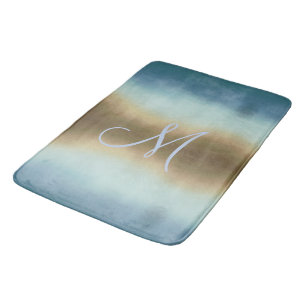 Ombre Brown Blue Pastels Monogram Bath Mat