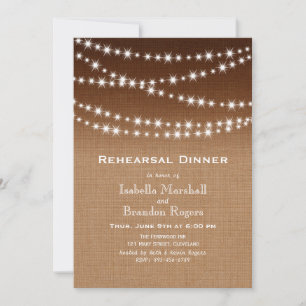 Ombre Burlap Twinkle Lights Rehearsal Dinner Invitation