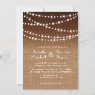 Ombre Burlap Twinkle Lights Wedding Invitation