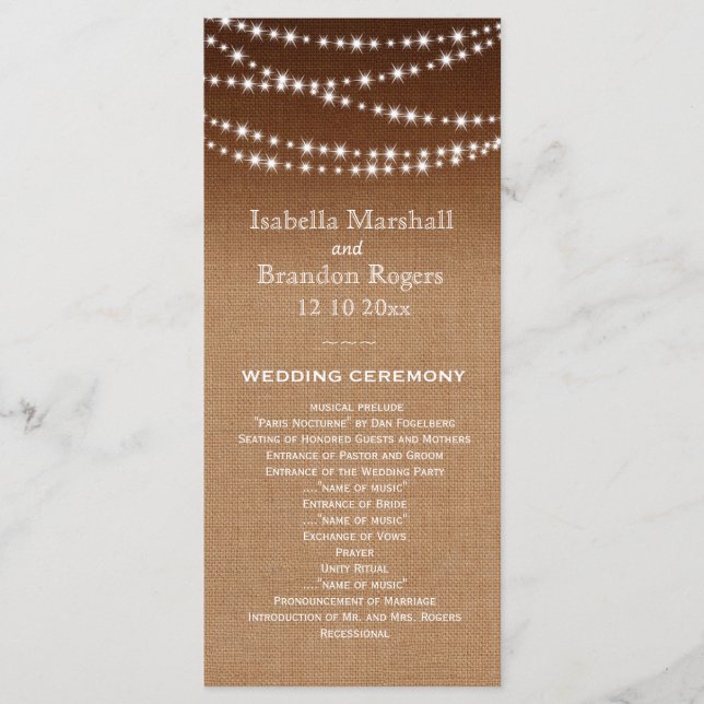 Ombre Burlap Twinkle Lights Wedding Program Programme (Front)