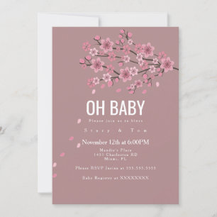 Ombre Cherry Blossom Pink Branches Baby Shower Invitation