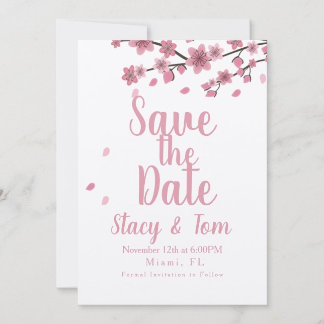 Ombre Cherry Blossom Tree Pink Save the Date Invitation (Front)