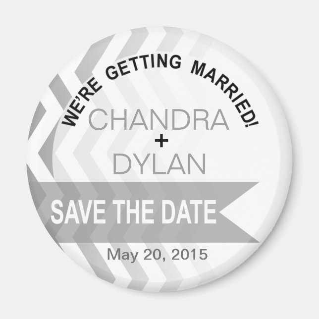 Ombre Chevron Style! Save the Date silver Magnet (Front)