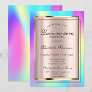 Ombre Colourful Holographic Frame Quinceañera Invitation