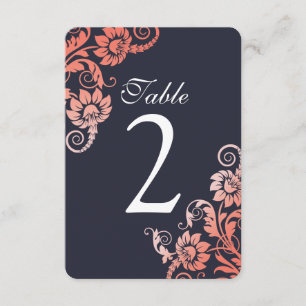 Ombre Coral and Blue Table Number Cards