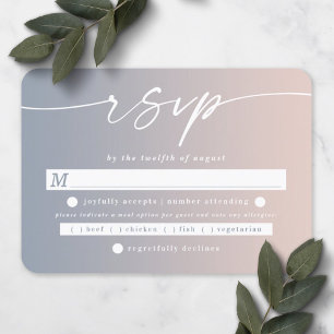 Ombre Dusty Blue & Blush Pink Wedding Meal Choice RSVP Card
