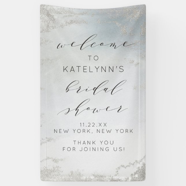Ombre Dusty Blue Frosted Bridal Shower Welcome Banner (Vertical)