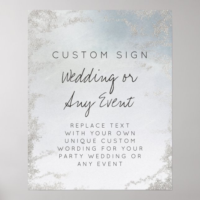 Ombre Dusty Blue Frosted Custom Text Event Sign (Front)