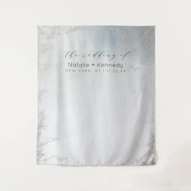 Ombre Dusty Blue Frosted Luxe Photo Booth Backdrop Tapestry (Front)