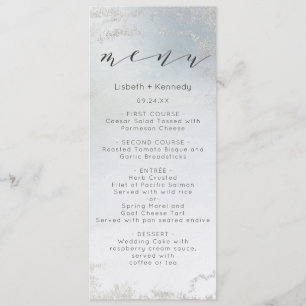 Ombre Dusty Blue Frosted Silver Foil Luxe Dinner Menu