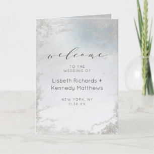 Ombre Dusty Blue Frosted Silver Wedding Ceremony Programme