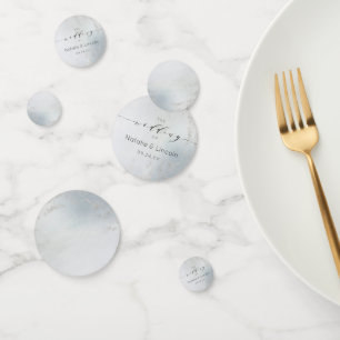Ombre Dusty Blue Frosted Silver Wedding Monogram Confetti