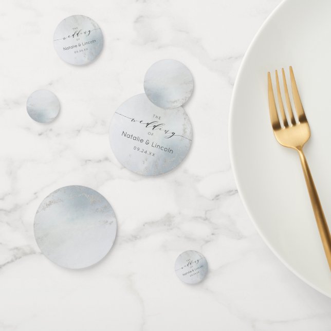 Ombre Dusty Blue Frosted Silver Wedding Monogram Confetti (Group)