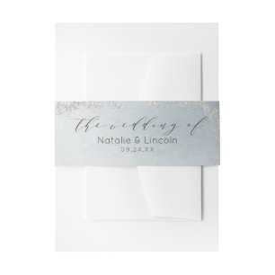 Ombre Dusty Blue Frosted Silver Wedding Monogram Invitation Belly Band
