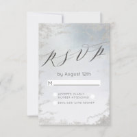 Ombre Dusty Blue Frosted Silver Wedding RSVP Reply