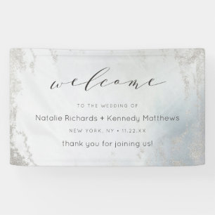 Ombre Dusty Blue Frosted Silver Wedding Welcome Banner