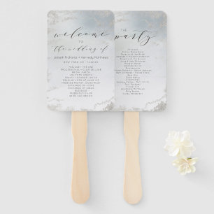 Ombre Dusty Blue Frosted Wedding Ceremony Program Hand Fan