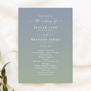 Ombre Dusty Blue & Green Wedding Ceremony Program Programme