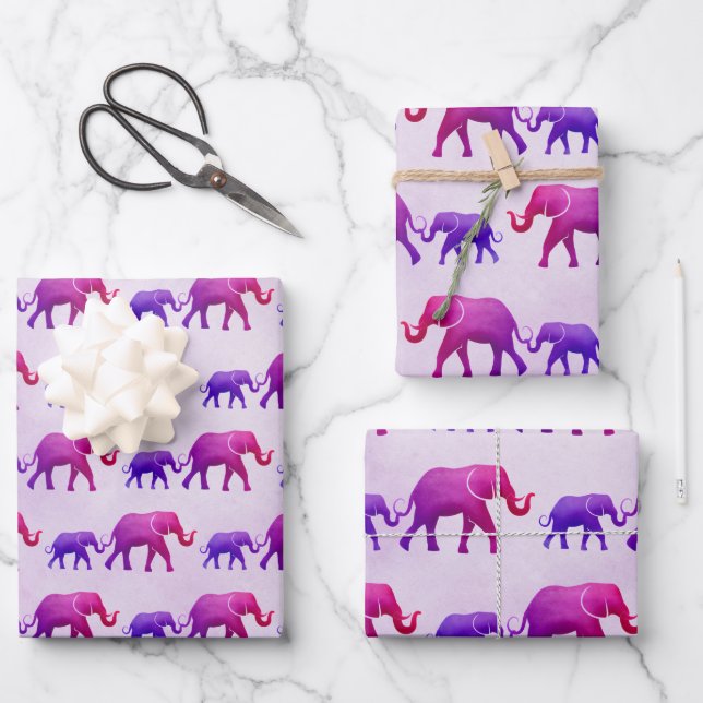 Ombre Elephants Wrapping Paper Sheet (Front)