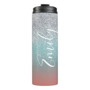 Ombre Faux Sparkle Colourful Monogrammed Name      Thermal Tumbler