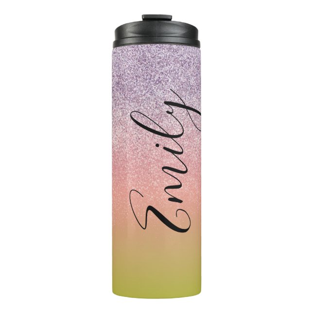 Ombre Faux Sparkle Colourful Monogrammed Name     Thermal Tumbler (Front)