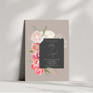 Ombré Floral Botanical Elegant Grey Wedding Invitation
