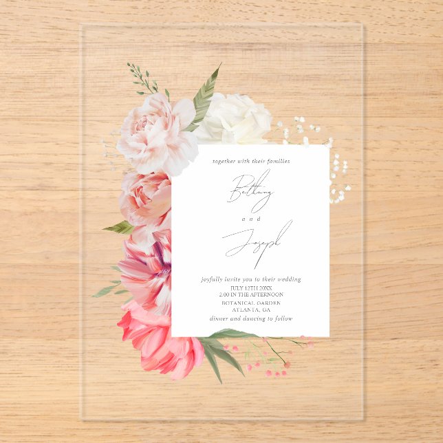Ombré Floral Botanical Elegant Wedding Invitation (Front)