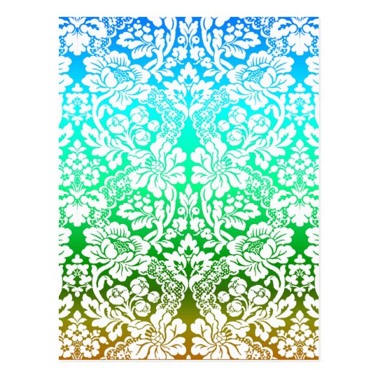 Ombre Floral Lace Pattern Blue Green Gold Postcard