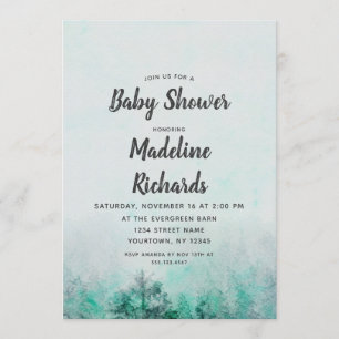 Ombre Forest Watercolor Baby Shower Invitation