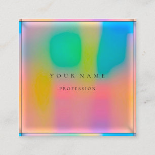 Ombre Framed Simply Professional Holographic Pink Square Business Card