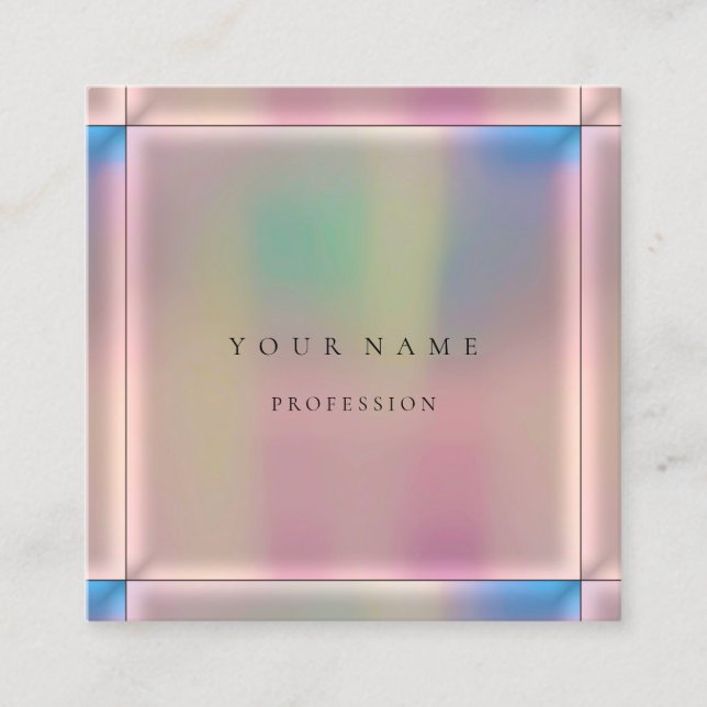 Ombre Framed Simply Professional Holographic Rose Square Business Card (Front)