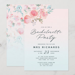 Ombre French Garden Chic Floral Bachelorette Party Invitation