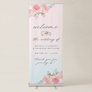 Ombre French Garden Floral Peony Wedding Welcome Retractable Banner