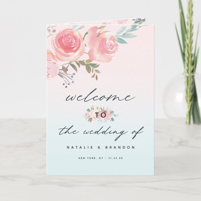 Ombre French Garden Pink Peony Wedding Ceremony Programme (Front)