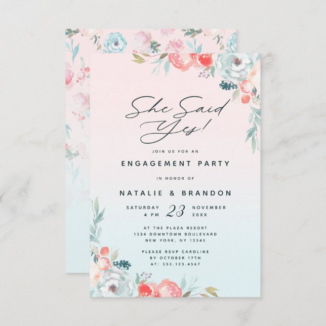 Ombre French Garden She Said Yes Engagement Party Invitation (Front/Back)