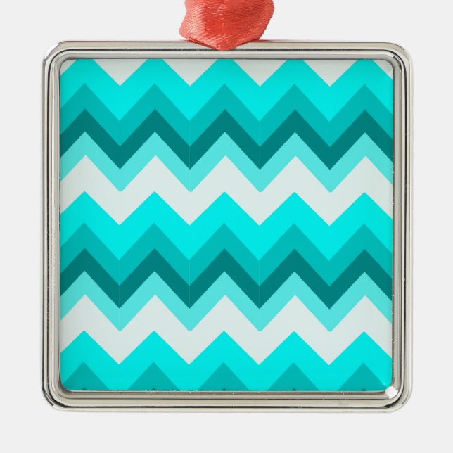 Ombre Girly Pattern Teal Turquoise Chevron Metal Tree Decoration (Front)