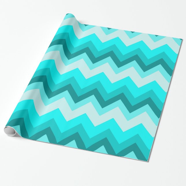 Ombre Girly Pattern Teal Turquoise Chevron Wrapping Paper (Unrolled)