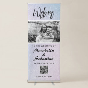 *~* Ombre Glitter Blue Pink QR Wedding Welcome Retractable Banner