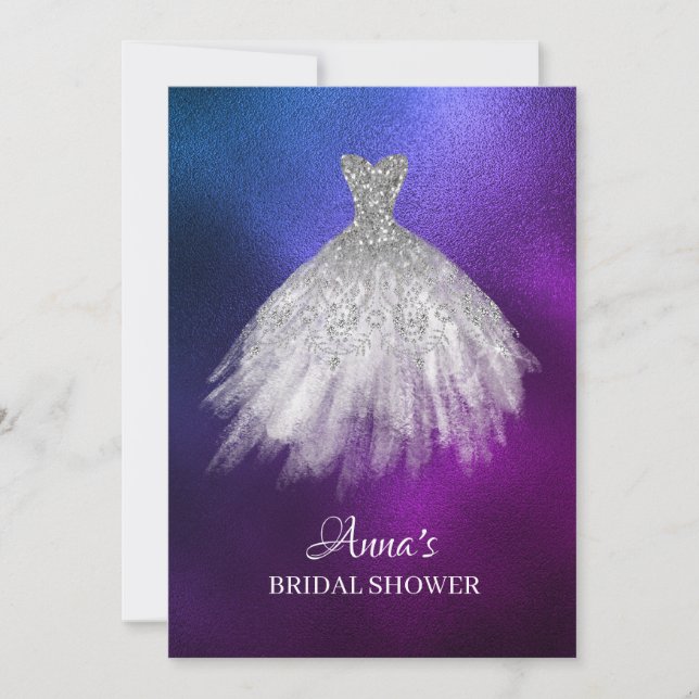 *~* Ombre Glitter Bridal Shower Gown Bridal Dress Invitation (Front)